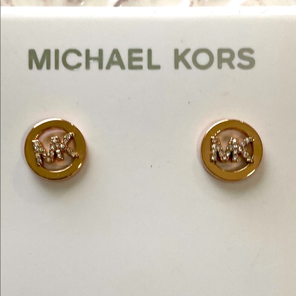 Michael Kors Rose Gold Engraved Studs Circle Earrings Classic Simple Elegant - Picture 4 of 11